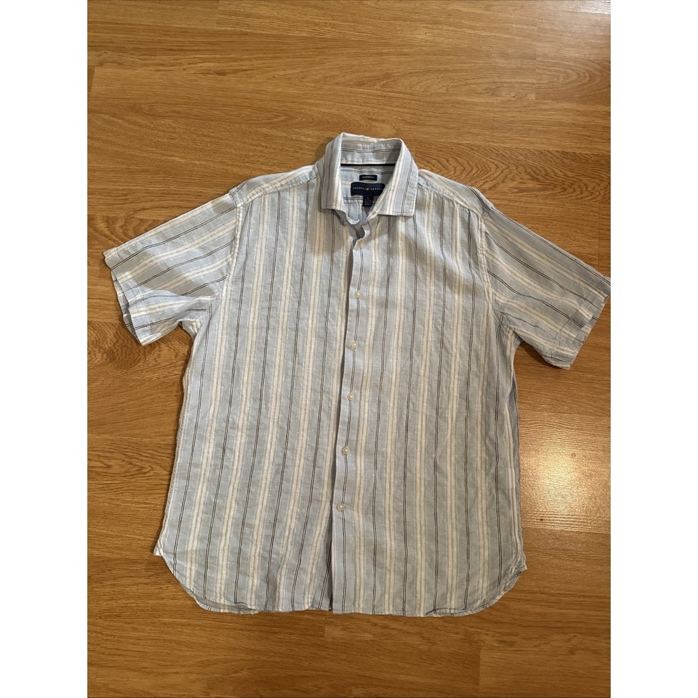 Joseph Abboud Linen/Cotton Blend Shirt Mens Large Multicolor Stripe Short Sleeve